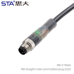 M8 straight male overmolded plug (LED)