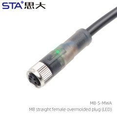 M8 straight Female overmolded plug (LED)