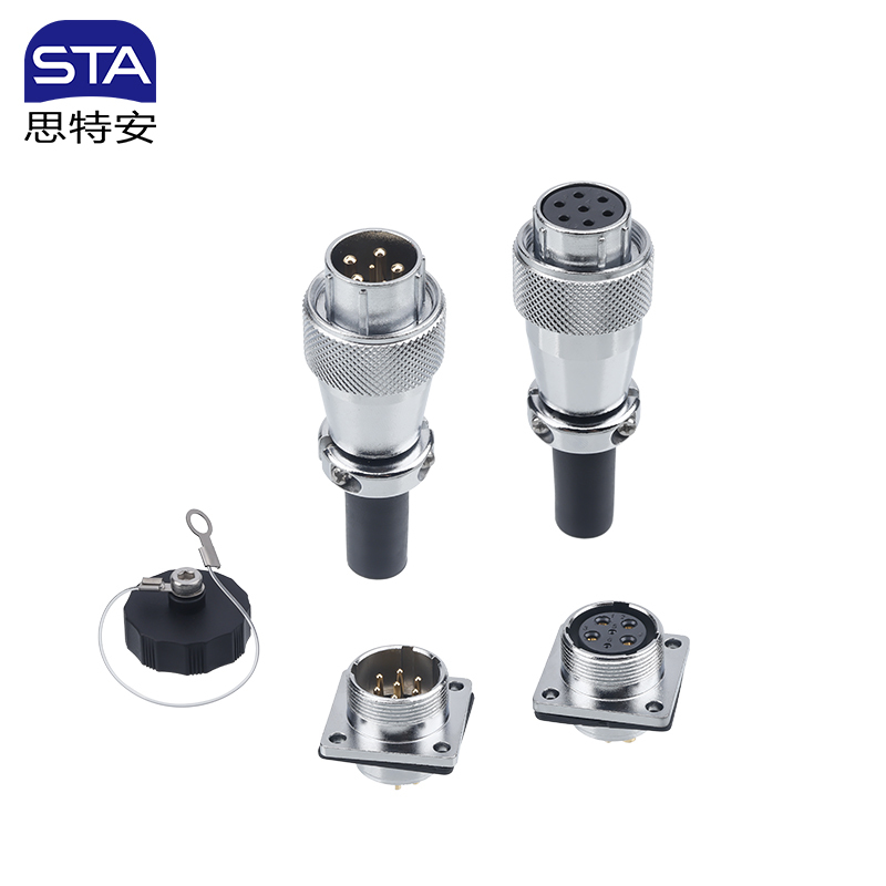 WS20 Industrial Cable Metal Aviation Plug Connector Gold Plated Copper with PVC Sleeve