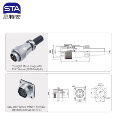 WS20 Industrial Cable Metal Aviation Plug Connector Gold Plated Copper with PVC Sleeve