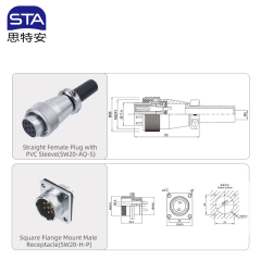 WS20 Industrial Cable Metal Aviation Plug Connector Gold Plated Copper with PVC Sleeve
