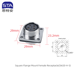 Square Flange Mount Female Receptacle
