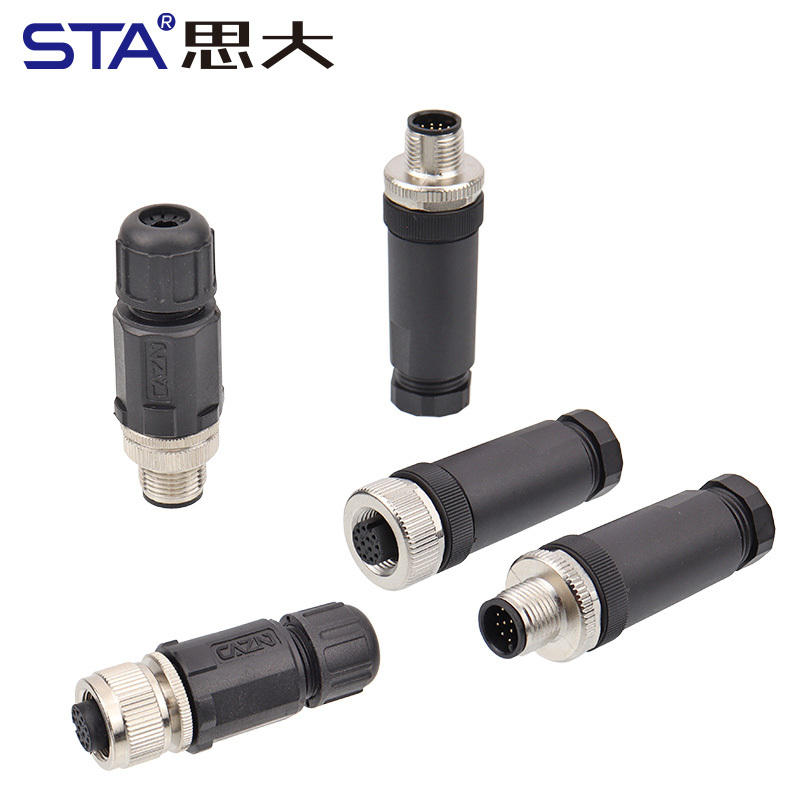 M12 Solder Waterproof IP67 Straight/Angled Male Female Plastic Assembled Aviation Plug Connector PG7/PG9