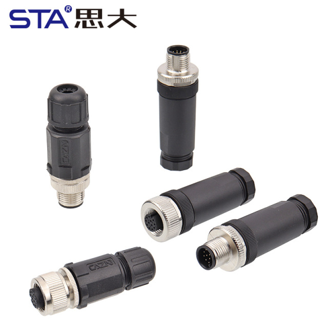 M12 Solder Waterproof IP67 Straight/Angled Male Female Plastic Assembled Aviation Plug Connector PG7/PG9