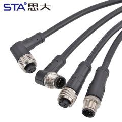 M12 Aviation Plug Unshielded Straight/Right Angle Male Female Overmolded Plug Connector with PVC/TPU Extension Cable