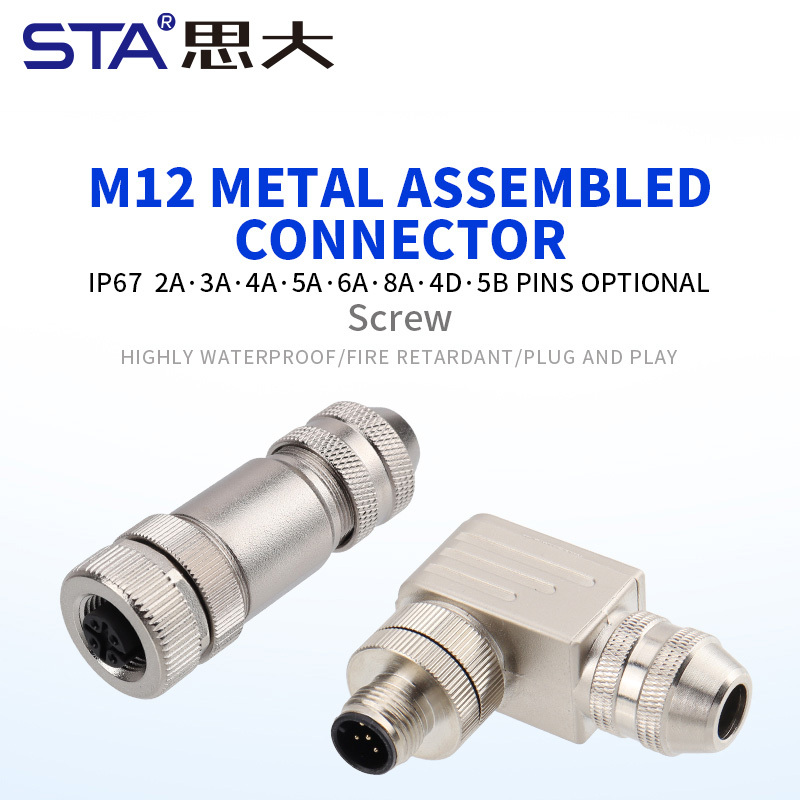 M12 Metal Assembled Sensor Plug Straight/Angled Male/Female Waterproof IP67 PG7/PG9 Screw Type Connector
