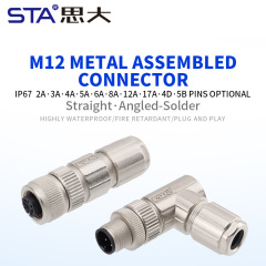 M12 Aviation Solder Metal Assembled Plug Connector Straight/Angled Male/Female Waterproof IP67 PG7/PG9 Screw Type