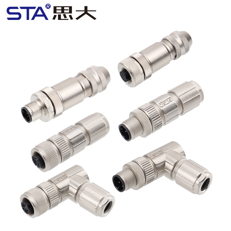 M12 Aviation Solder Metal Assembled Plug Connector Straight/Angled Male/Female Waterproof IP67 PG7/PG9 Screw Type
