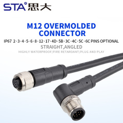 M12 Aviation Plug Unshielded Straight/Right Angle Male Female Overmolded Plug Connector with PVC/TPU Extension Cable
