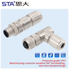M12 Aviation Solder Metal Assembled Plug Connector Straight/Angled Male/Female Waterproof IP67 PG7/PG9 Screw Type