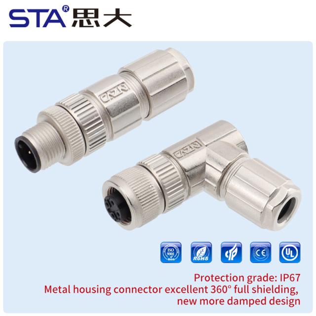 M12 Aviation Solder Metal Assembled Plug Connector Straight/Angled Male/Female Waterproof IP67 PG7/PG9 Screw Type