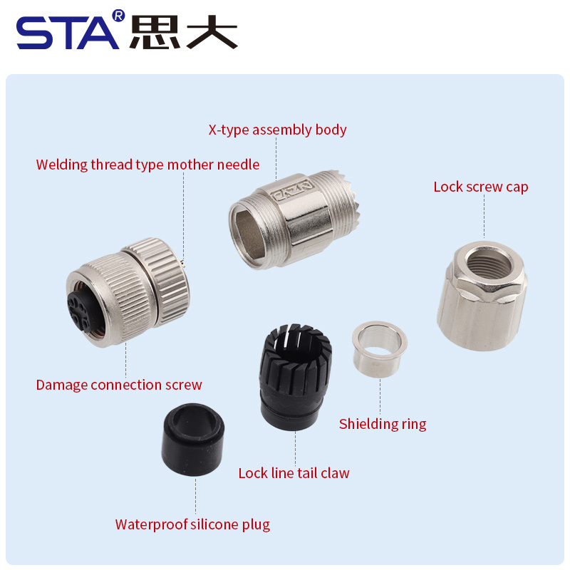 M12 Aviation Solder Metal Assembled Plug Connector Straight/Angled Male/Female Waterproof IP67 PG7/PG9 Screw Type