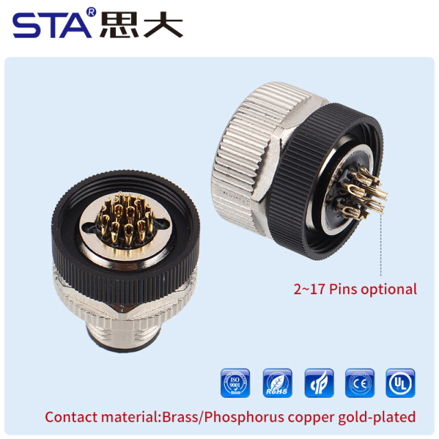 M12 Solder Waterproof IP67 Straight/Angled Male Female Plastic Assembled Aviation Plug Connector PG7/PG9