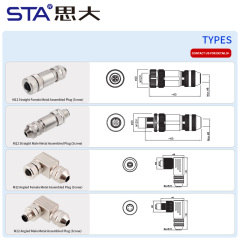 M12 Metal Assembled Sensor Plug Straight/Angled Male/Female Waterproof IP67 PG7/PG9 Screw Type Connector