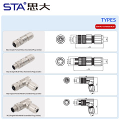 M12 Aviation Solder Metal Assembled Plug Connector Straight/Angled Male/Female Waterproof IP67 PG7/PG9 Screw Type