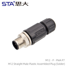 M12 Straight Male Plastic Assembled Plug