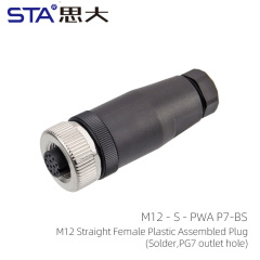 M12 Straight Female Plastic Assembled Plug PG7