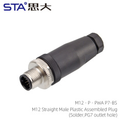 M12 Straight Male Plastic Assembled Plug PG7