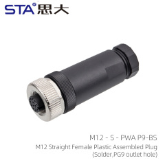 M12 Straight Female Plastic Assembled Plug PG9