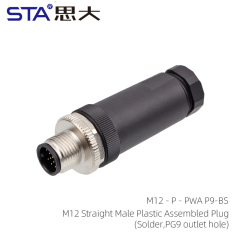 M12 Straight Male Plastic Assembled Plug PG9
