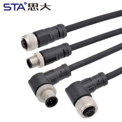 M12 Straight & Angled Male/Female Overmolded Damping Plug Connector PVC/TPU IP67 Waterproof Sensor Cable