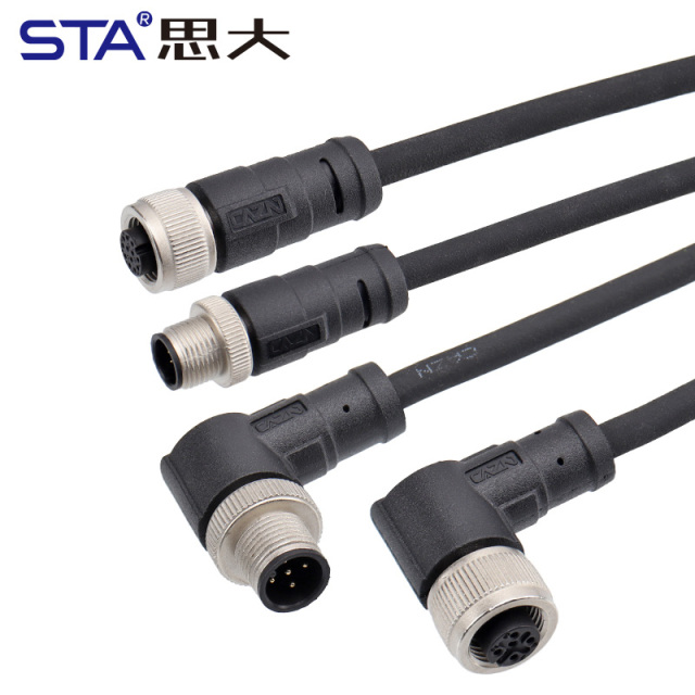M12 Straight & Angled Male/Female Overmolded Damping Plug Connector PVC/TPU IP67 Waterproof Sensor Cable