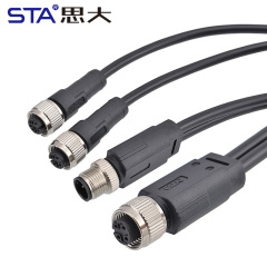 M12 Splitter Connector Male Female 1 to 2 Y Branch Cable | Waterproof Unshielded Circular Overmolded Aviation Plug | PVC/TPU Industrial Split Cable
