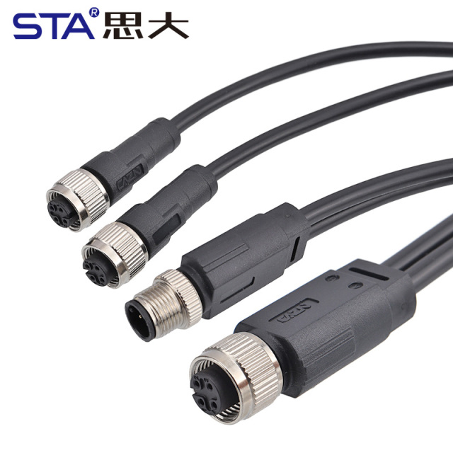 M12 Splitter Connector Male Female 1 to 2 Y Branch Cable | Waterproof Unshielded Circular Overmolded Aviation Plug | PVC/TPU Industrial Split Cable