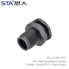 M12 Male Back Mount Socket(Solder Screw M12*1 Plastic type)