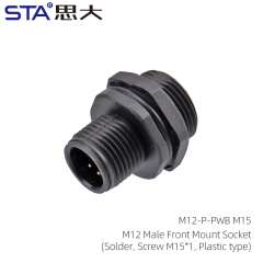 M12 Male Front Mount Socket(Solder Screw M15*1 Plastic type)