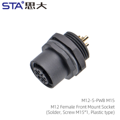 M12 Female Front Mount Socket(Solder Screw M15*1 Plastic type)