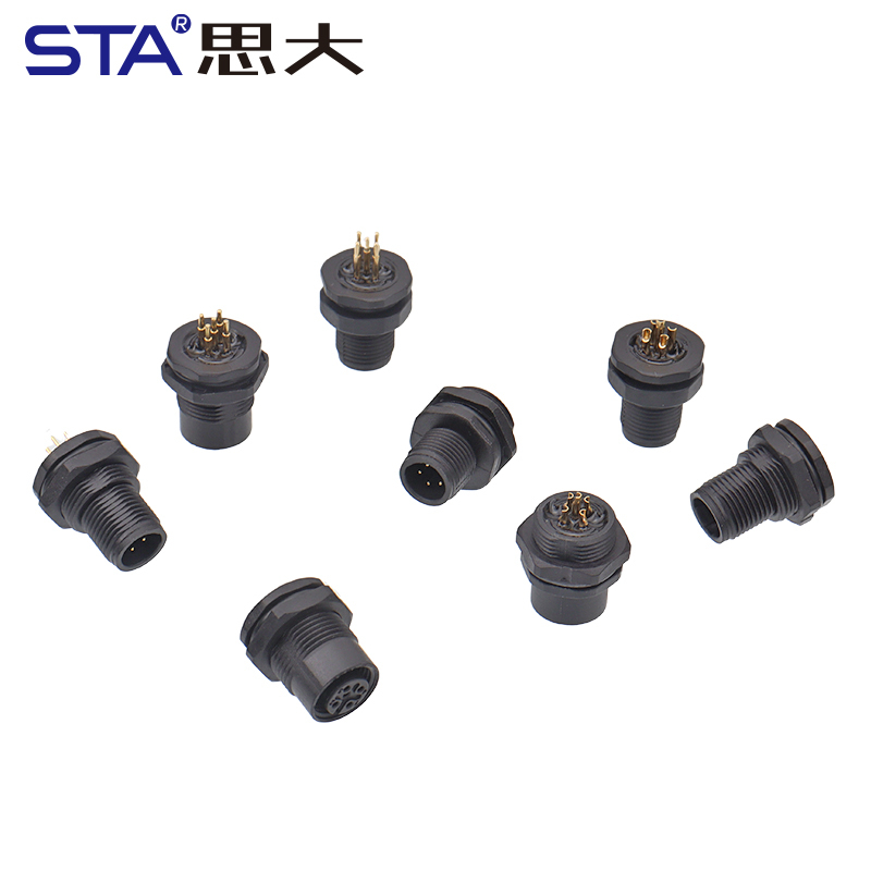 M12 Plastic Aviation Plug Front/Back Mount Solder Socket Connector | Male/Female | Screw M15x1/M12x1 | A/B/D Code | 2–17 Pin Waterproof Industrial Circular Connector