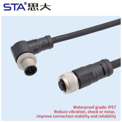 M12 Straight & Angled Male/Female Overmolded Damping Plug Connector PVC/TPU IP67 Waterproof Sensor Cable