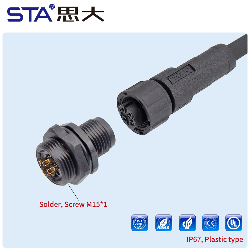 M12 Plastic Aviation Plug Front/Back Mount Solder Socket Connector | Male/Female | Screw M15x1/M12x1 | A/B/D Code | 2–17 Pin Waterproof Industrial Circular Connector