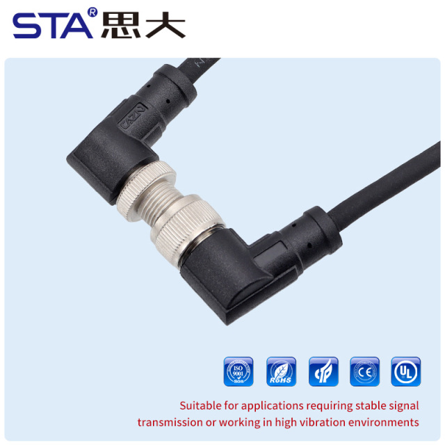 M12 Straight & Angled Male/Female Overmolded Damping Plug Connector PVC/TPU IP67 Waterproof Sensor Cable
