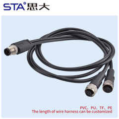 M12 Splitter Connector Male Female 1 to 2 Y Branch Cable | Waterproof Unshielded Circular Overmolded Aviation Plug | PVC/TPU Industrial Split Cable