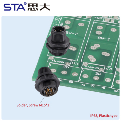 M12 Plastic Aviation Plug Front/Back Mount Solder Socket Connector | Male/Female | Screw M15x1/M12x1 | A/B/D Code | 2–17 Pin Waterproof Industrial Circular Connector