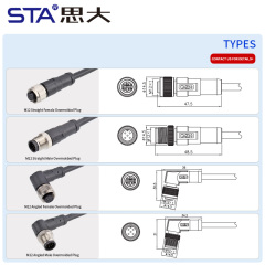 M12 Shielded Straight/Right Angled Overmolded Male/Female Plug Connector PVC / TPU Extension Cable