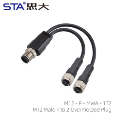 M12 Male 1 to 2 Female Overmolded Plug