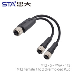 M12 Female 1 to 2 Female Overmolded Plug