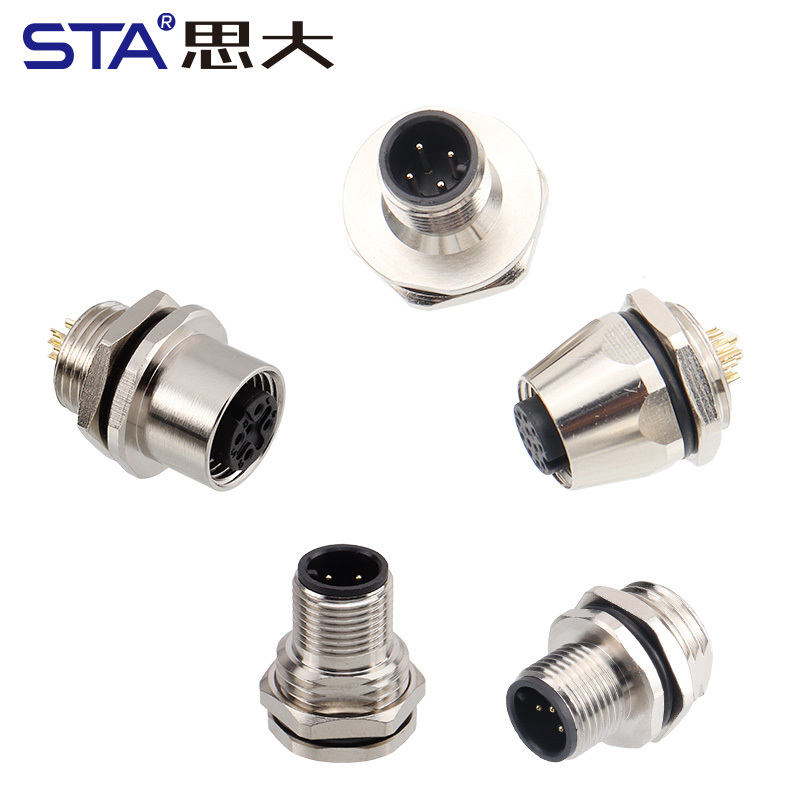 M12 Front/Back Mount Solder Socket Male Female Connector PG9/M12/M16