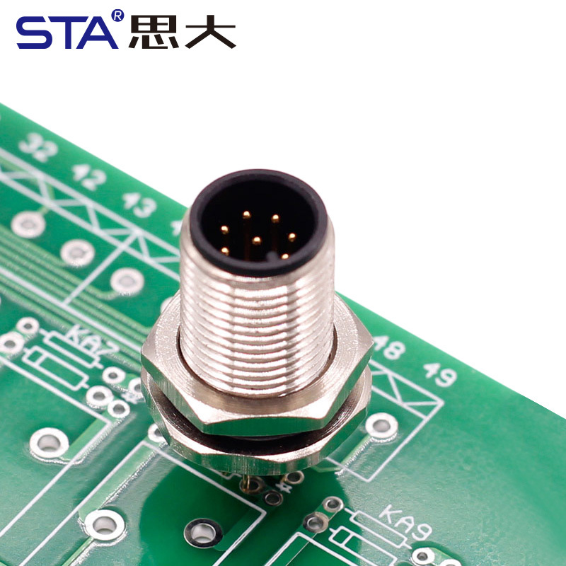M12 Male/Female PCB Zinc Alloy Grounded Type Back Mount Socket