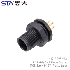M12 Male Back Mount Socket(PCB Screw M12*1 Plastic type)