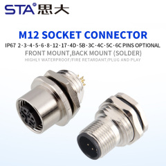 M12 Front/Back Mount Solder Socket Male Female Connector PG9/M12/M16