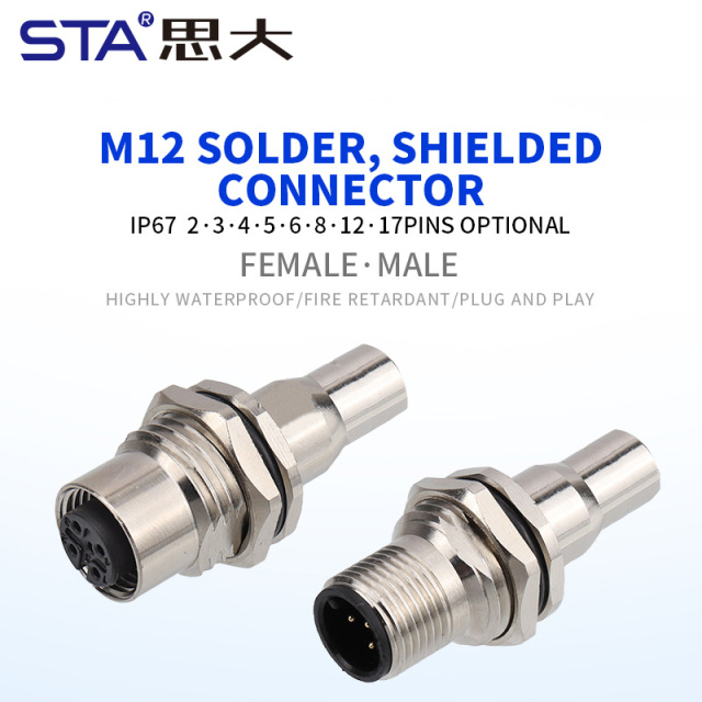 M12 Male Female Back Mount Metal Solder Socket Connector Shield tube Screw M16x1.5/PG9