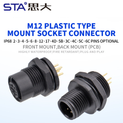 Waterproof M12 Panel Mount Plastic PCB Socket Connectors