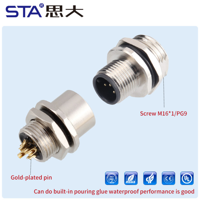 M12 Front/Back Mount Solder Socket Male Female Connector PG9/M12/M16