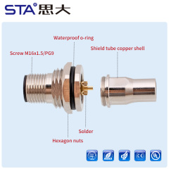 M12 Male Female Back Mount Metal Solder Socket Connector Shield tube Screw M16x1.5/PG9