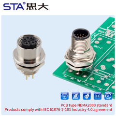 M12 Metal PCB Front/Back Mount Solder Socket Connector