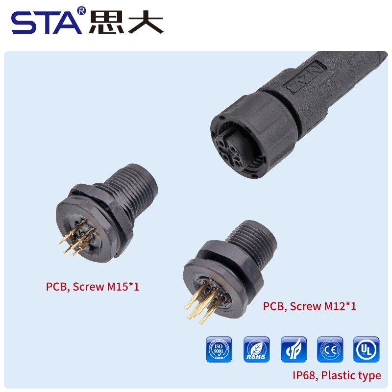 Waterproof M12 Panel Mount Plastic PCB Socket Connectors